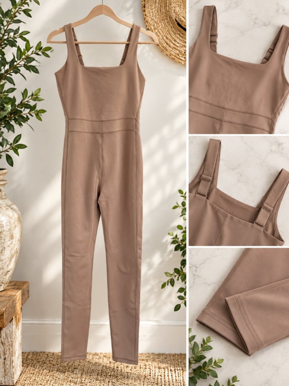 Girlfriend Collective Bodysuit Jumpsuit XL Taupe Brown Square Neck NWT